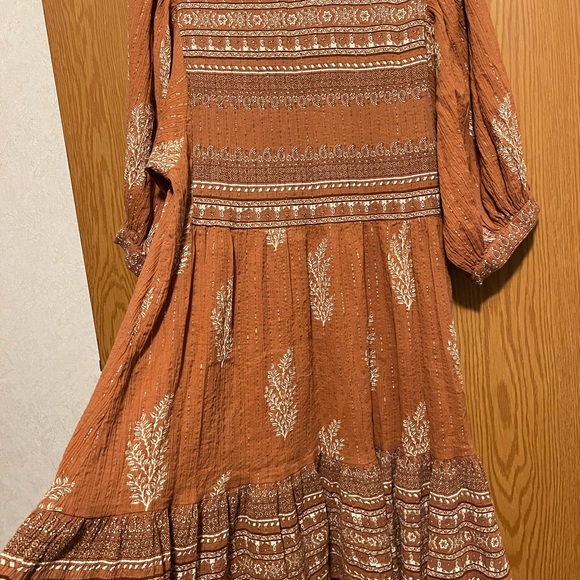 Daughters of India Mishka Mini Dress Chai Size Medium Boho Puff Sleeve Cotton - Picture 8 of 13